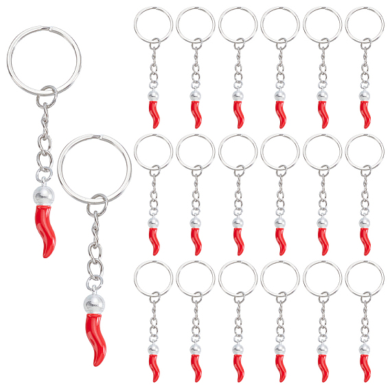 20Pcs Alloy Enamel Keychain, with Iron Rings, Hot Pepper