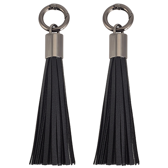 2 Pièces de décorations pendentifs à pompon en imitation cuir, avec fermoirs à ressort en alliage, gris anthracite