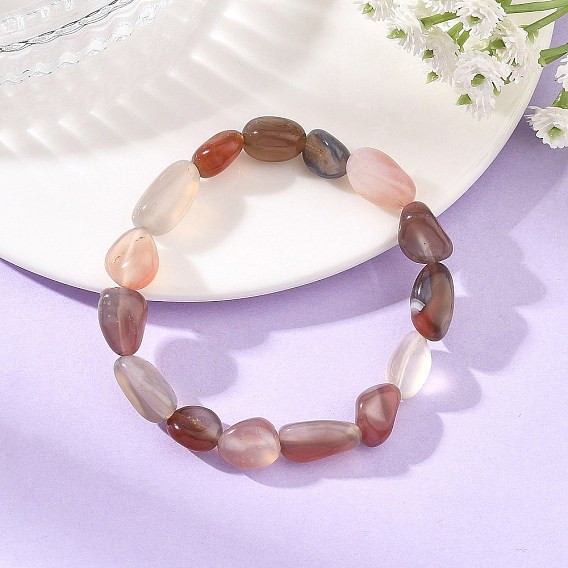Natural Crimson Agate Nuggets Beaded Stretch Bracelets for Women