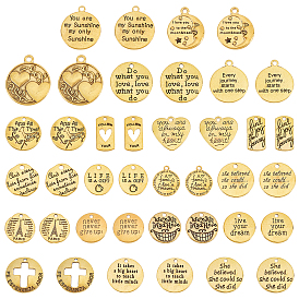 2Sets Inspirational Quote Alloy Pendants, Cadmium Free & Lead Free, Flat Round, Heart and Rectangle