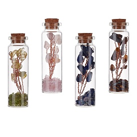 Gorgecraft Glass Wishing Bottle, For Pendant Decoration, with Gemstone Chip Beads Inside and Cork Stopper