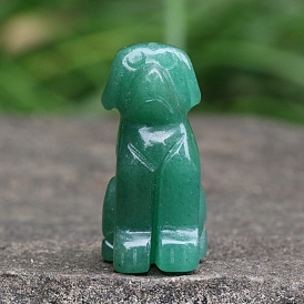 Natural Green Aventurine Carved Healing Dog Figurines, Reiki Energy Stone Display Decorations