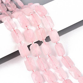 Природного розового кварца нитей бисера, прямоугольные, граненые, с бисером
