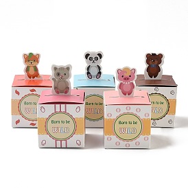 Paper Gift Box, Folding Candy Boxes, Decorative Gift Box for Weddings, Square with Animal Pattern