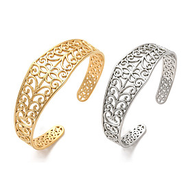 Hollow Out 304 Stainless Steel Flower Pattern Cuff Bangles