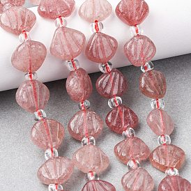 Нити резных бусин из натурального клубничного кварца, формы раковины, с бисером