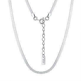 925 Sterling Silver Herringbone Chain Necklace, with S925 Stamp