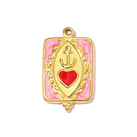 304 нержавеющей стальной эмали подвески, прямоугольник с подвеской в виде якоря и сердца, ионное покрытие (ip), долговечный, реальный 18 k позолоченный