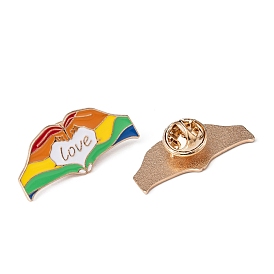 Creative Zinc Alloy Brooches, Enamel Lapel Pin, with Iron Butterfly Clutches or Rubber Clutches, Rainbow, Heart with Word Love