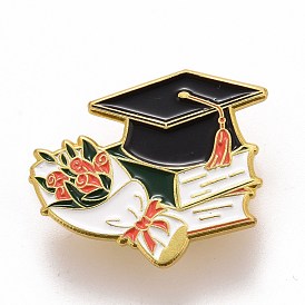 Doctorial Hat with Book and Bouquet Enamel Pin, for Teachers Students, Alloy Enamel Brooch for Backpack Clothes, Golden