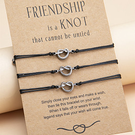 Stainless Steel Knot Bracelet Set - Handmade Braided Friendship Cards (3 Pieces)