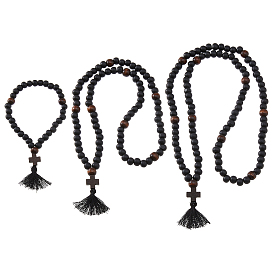 3шт. крест круглый деревянный бисер молитвенные четки подвеска украшение, С полиэфирной кисточкой