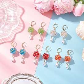 Стеклянные серьги-капли с застежкой-рычагом, золотые