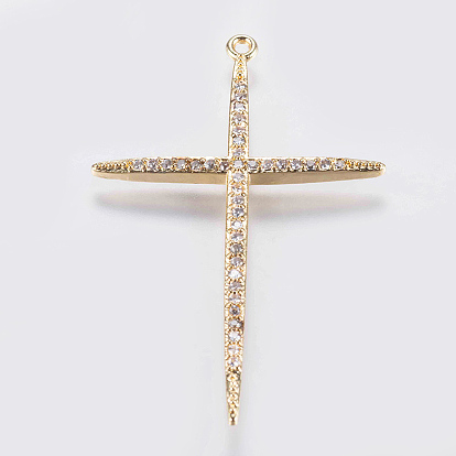 Enrubanneuse en laiton micro pavé en zirconium cubique pendentifs, plaqué longue durée, croix