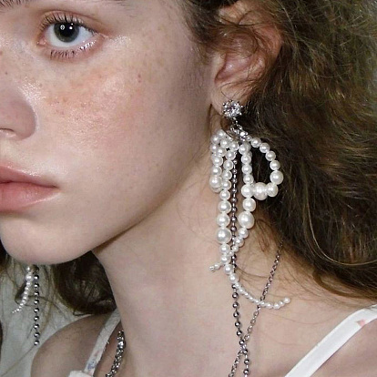 Элегантные серьги-гвоздики с кисточками из цинкового сплава, с имитацией жемчуга