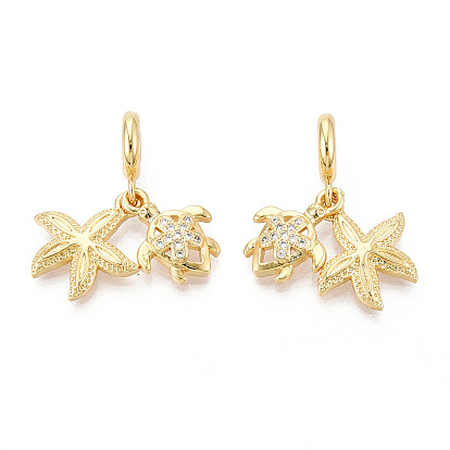 Латунное микропейв с кубическим цирконием европейские подвески с подвесками, морская звезда и морская черепаха, Подвески с большими отверстиями