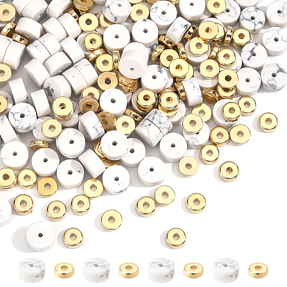 1 brins de perles synthétiques en howlite, perles heishi, rond plat/disque et perles d'espacement en plastique ccb, plat rond
