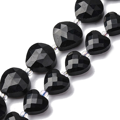 Природные обсидиана бисер нитей, граненое сердце, с бисером