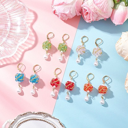 Стеклянные серьги-капли с застежкой-рычагом, золотые