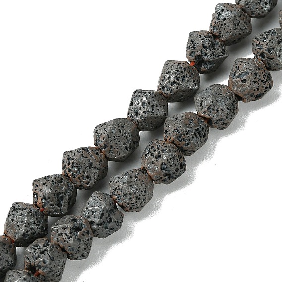 Бусы из натуральной лавы, треугольный вырез, граненые круглые, матовые