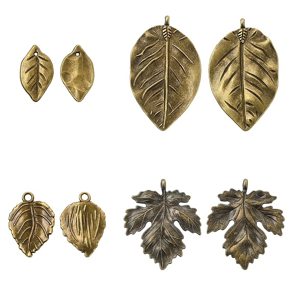 20Pcs 4 Styles Tibetan Style Alloy Leaf Pendants