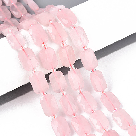Природного розового кварца нитей бисера, прямоугольные, граненые, с бисером