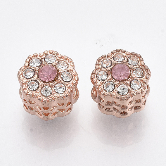 Alloy European Beads, Large Hole Beads, Column with Heart, Flower