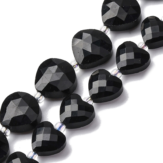 Природные обсидиана бисер нитей, граненое сердце, с бисером