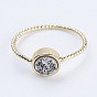 Natural Druzy Agate Finger Rings, with Brass Findings, Flat Round, Size 5