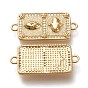 Brass Micro Pave Cubic Zirconia Links Connectors, Rectangle with Eye & Hamsa Hand, Clear
