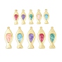 Brass Pendants, Fish Charms, with Enamel, Cadmium Free & Lead Free, Rack Plating, Long-Lasting Plated, Real 18K Gold Plated