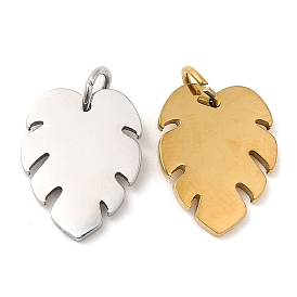 Vacuum Plating 304 Stainless Steel Pendants, with Jump Ring, Monstera Leaf Charm