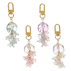 Resin & Acrylic Pendant Decorations, Alloy Swivel Clasps Charms, Golden, Lily Flower & Moon