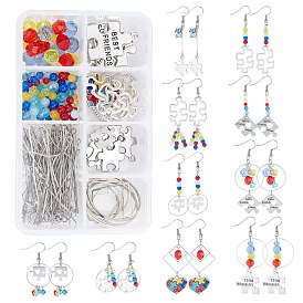 SUNNYCLUE Autism Symbol Dangle Earrings DIY Making Kit, Including Alloy & Brass Pendants, Alloy & Brass Linking Rings, Glass & Acrylic Beads, Brass Jump Rings & Earring Hooks & Pins