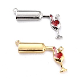 Соединители латунные эмалевые звенья, долговечный, вино с бокалом вина, красные