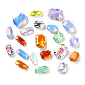 K9 GLass Rhinestone Cabochons, Faceted, Pointed Back & Back Plated, Rectangle