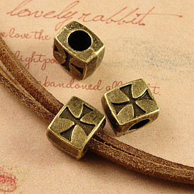 Tibetan Style Zinc Alloy European Beads, Large Hole Beads, Rectangle with Cross