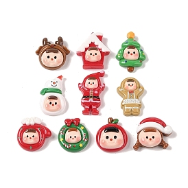Christmas Opaque Resin Doll Decoden Cabochons, Christmas Tree & Santa Claus & Snowman, Mixed Shapes