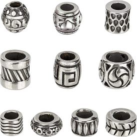 10 Style 304 Stainless Steel European Beads, Large Hole Beads