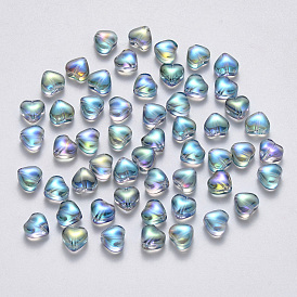 Perlas de vidrio pintado en aerosol transparente, color de ab chapado, corazón