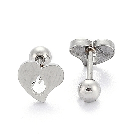 201 Stainless Steel Barbell Cartilage Earrings, Screw Back Earrings, with 304 Stainless Steel Pins, Heart