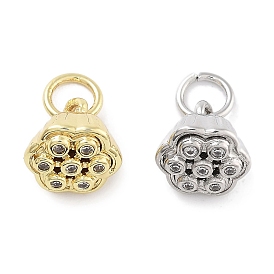 Rack Plating Brass Micro Pave Cubic Zirconia Pendants, Long-Lasting Plated, Lead Free & Cadmium Free, Shell Shape