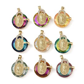 Brass Cubic Zirconia with Glass Pendents, Long-Lasting Plated, Virgin Mary