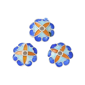 925 Sterling Silver Enamel Bead Caps, Flower, Blue