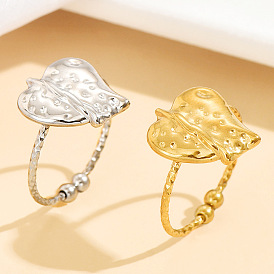 Adjustable 304 Stainless Steel Cuff Open Rings for Women, Heart