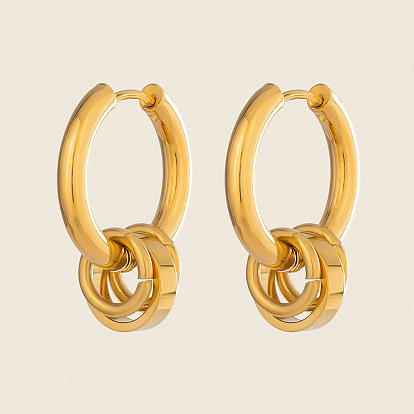 304 Stainless Steel Hoop Dangle Earrings for Women, Circle