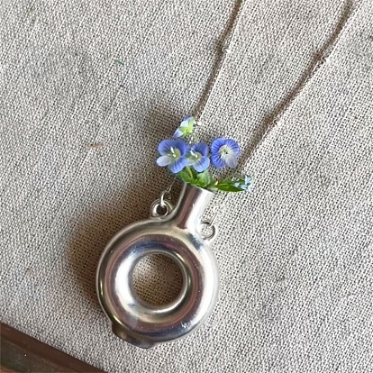 Alloy Donut Shape Wearable Flower Vase Pendant Necklaces for Women