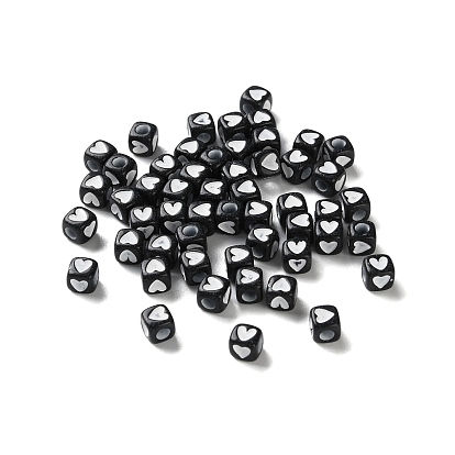 Непрозрачные акриловые бусины, Куб с сердцем