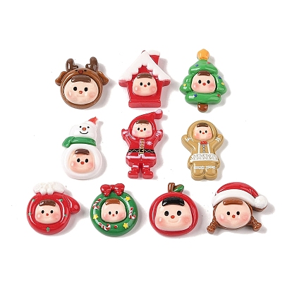 Christmas Opaque Resin Doll Decoden Cabochons, Christmas Tree & Santa Claus & Snowman, Mixed Shapes