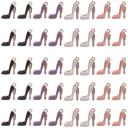 Alloy Enamel Pendants, with Crystal Rhinestone, High-heeled Shoes, Light Gold